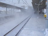 新快速が線路の雪を巻き上げて通過して行った。